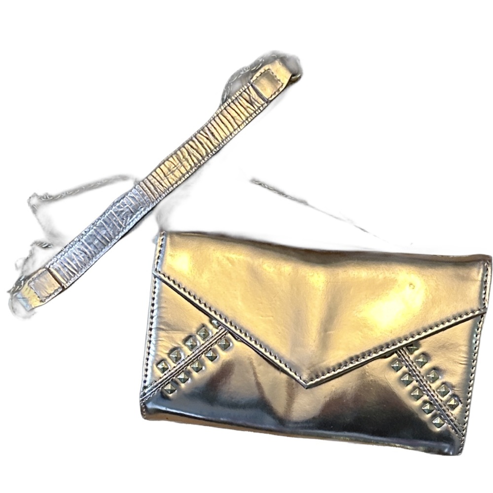 Y2K Glam-Rock Chic Gold Metallic-Finished Leather Studded Bag with Chain Strap